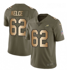 Mens Nike Philadelphia Eagles 62 Jason Kelce Limited OliveGold 2017 Salute to Service NFL Jersey