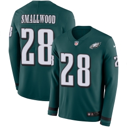 Nike Eagles #28 Wendell Smallwood Midnight Green Team Color Men Stitched NFL Limited Therma Long Sleeve Jersey