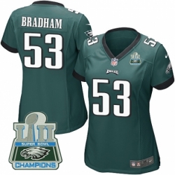 Nike Eagles #53 Nigel Bradham Green Women 2018 Super Bowl Champions Game Jersey