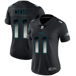 Women Eagles 11 Carson Wentz Black Stitched Football Vapor Untouchable Limited Smoke Fashion Jersey