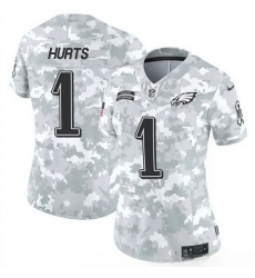 Women Philadelphia Eagles 1 Jalen Hurts 2024 F U S E Arctic Camo Salute To Service Limited Stitched Jersey