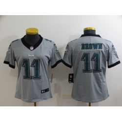 Women Philadelphia Eagles 11 A  J  Brown Grey Vapor Untouchable Limited Stitched Football Jersey 28Run Small 2