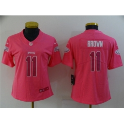 Women Philadelphia Eagles 11 A  J  Brown Pink Stitched Football Jersey 28Run Small 2