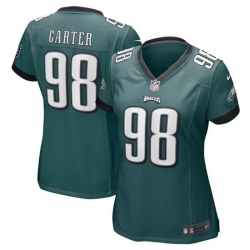 Women Philadelphia Eagles 98 Jalen Carter Green 2023 Draft Stitched Football Jersey