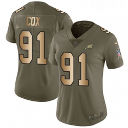 Womens Nike Philadelphia Eagles 91 Fletcher Cox Limited OliveGold 2017 Salute to Service NFL Jersey