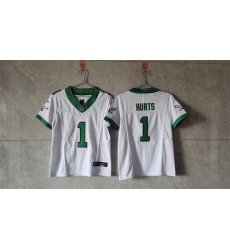 Youth Philadelphia Eagles 1 Jalen Hurts White Green 2023 F U S E Vapor Untouchable Limited Stitched Football Jersey