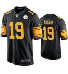 Men Pittsburgh Steelers 19 Calvin Austin Black Color Rush Stitched Jersey