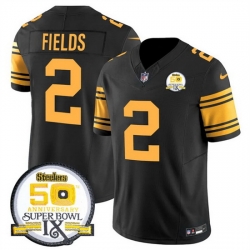 Men Pittsburgh Steelers 2 Justin Fields Black 2024 F U S E 50th Anniversary Of Super Bowl IX Color Rush Limited Stitched Jersey