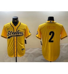 Men Pittsburgh Steelers 2 Justin Fields Yellow With Patch Cool Base Stitched Baseball Jersey