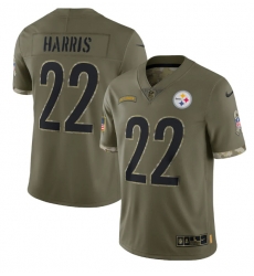 Men Pittsburgh Steelers 22 Najee Harris Olive 2022 Salute To Service Limited Stitched Jersey