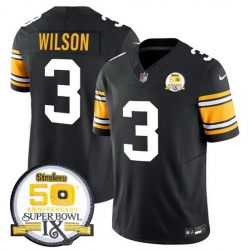 Men Pittsburgh Steelers 3 Russell Wilson Black 2024 F U S E 50th Anniversary Of Super Bowl IX Vapor Untouchable Limited Stitched Jersey