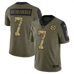 Men Pittsburgh Steelers 7 Ben Roethlisberger 2021 Salute To Service Olive Camo Limited Stitched Jersey