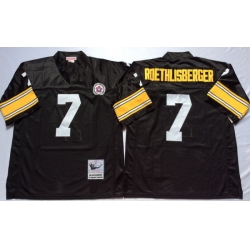 Men Pittsburgh Steelers 7 Ben Roethlisberger Black M&N Throwback Jersey