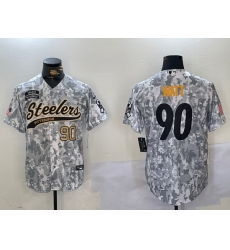 Men Pittsburgh Steelers 90 T J Watt 2024 Arctic Camo Salute To Service Stitched Baseball Jersey 2