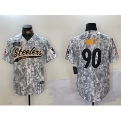 Men Pittsburgh Steelers 90 T J Watt 2024 Arctic Camo Salute To Service Stitched Baseball Jersey