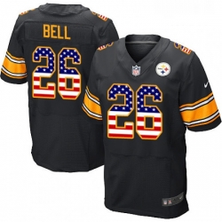 Mens Nike Pittsburgh Steelers 26 LeVeon Bell Elite Black Home USA Flag Fashion NFL Jersey