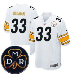 Men's Nike Pittsburgh Steelers #33 Isaac Redman White Elite MDR Dan Rooney Patch Jerseys