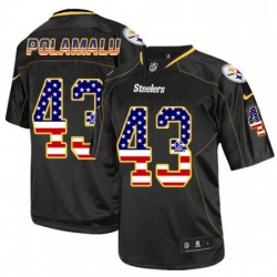 Mens Nike Pittsburgh Steelers 43 Troy Polamalu Elite Black USA Flag Fashion NFL Jersey