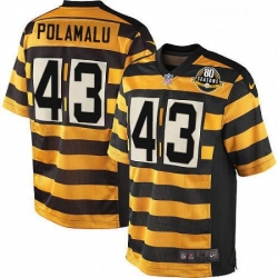 Mens Nike Pittsburgh Steelers 43 Troy Polamalu Game YellowBlack Alternate 80TH Anniversary Throwback NFL Jersey