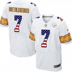 Mens Nike Pittsburgh Steelers 7 Ben Roethlisberger Elite White Road USA Flag Fashion NFL Jersey