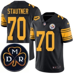 Men's Nike Pittsburgh Steelers #70 Ernie Stautner Elite Black Rush NFL MDR Dan Rooney Patch Jersey