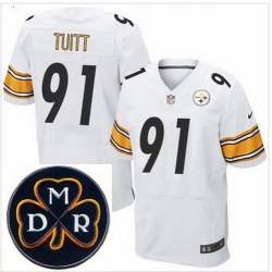 Men's Nike Pittsburgh Steelers #91 Stephon Tuitt White Stitched NFL Elite MDR Dan Rooney Patch Jersey