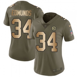 Nike Steelers #34 Terrell Edmunds Olive Gold Womens Stitched NFL Limited 2017 Salute to Service Jersey