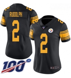 Steelers #2 Mason Rudolph Black Women Stitched Football Limited Rush 100th Season Jersey