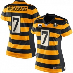 Womens Nike Pittsburgh Steelers 7 Ben Roethlisberger Elite YellowBlack Alternate 80TH Anniversary Throwback C Patch NFL Jersey