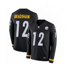 Youth Nike Pittsburgh Steelers 12 Terry Bradshaw Limited Black Therma Long Sleeve NFL Jersey