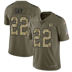 Youth Nike Steelers #22 William Gay Olive Camo Stitched NFL Limited 2017 Salute to Service Jersey