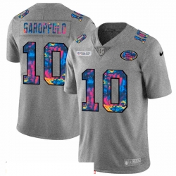 Men San Francisco 49ers 10 Jimmy Garoppolo Men Nike Multi Color 2020 NFL Crucial Catch NFL Jersey Greyheather