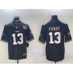 Men San Francisco 49ers 13 Brock Purdy Black Gold With 75th Anniversary Patch Stitched Jersey