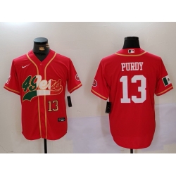 Men San Francisco 49ers 13 Brock Purdy Red With Patch Cool Base Stitched Baseball Jersey 1