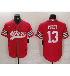 Men San Francisco 49ers 13 Brock Purdy Red With Patch Cool Base Stitched Baseball Jersey