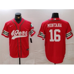 Men San Francisco 49ers 16 Joe Montana Red With Patch Cool Base Stitched Baseball Jersey