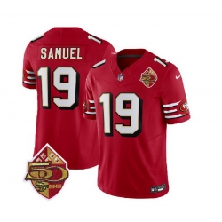 Men San Francisco 49ers 19 Deebo Samuel Red 2023 F U S E  50th Patch Throwback Stitched Football Jersey