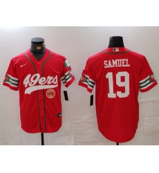 Men San Francisco 49ers 19 Deebo Samuel Red With Patch Cool Base Stitched Baseball Jersey 3