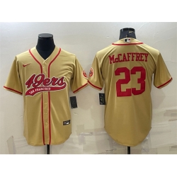 Men San Francisco 49ers 23 Christian McCaffrey Gold With Patch Cool Base Stitched Baseball Jersey