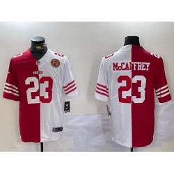 Men San Francisco 49ers 23 Christian McCaffrey Red  26 White Split Limited Stitched Jersey 3