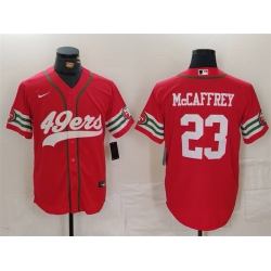 Men San Francisco 49ers 23 Christian McCaffrey Red With Patch Cool Base Stitched Baseball Jersey