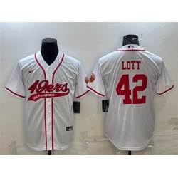 Men San Francisco 49ers 42 Ronnie Lott White With Patch Cool Base Stitched Baseball Jersey