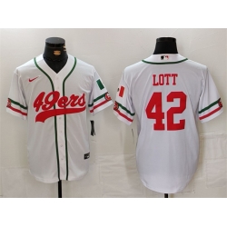 Men San Francisco 49ers 42 Ronnie Lott White With Patch Cool Base Stitched Baseball Jersey