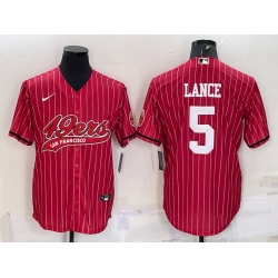 Men San Francisco 49ers 5 Trey Lance Red With Patch Cool Base Stitched Baseball Jersey