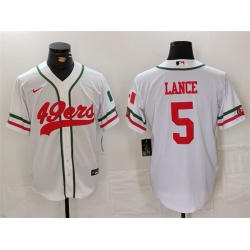 Men San Francisco 49ers 5 Trey Lance White With Patch Cool Base Stitched Baseball Jersey