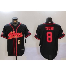 Men San Francisco 49ers  8 Steve Young Black With Patch Cool Base Stitched Baseball Jersey 3