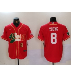 Men San Francisco 49ers  8 Steve Young Red With Patch Cool Base Stitched Baseball Jersey  2