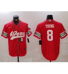 Men San Francisco 49ers 8 Steve Young Red With Patch Cool Base Stitched Baseball Jersey 3