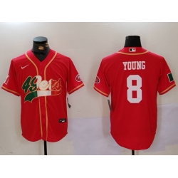 Men San Francisco 49ers  8 Steve Young Red With Patch Cool Base Stitched Baseball Jersey