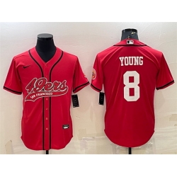 Men San Francisco 49ers 8 Steve Young Red With Patch Cool Base Stitched Baseball JerseyS